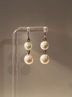 Elegant Double faux Pearl Drop Earrings - White
